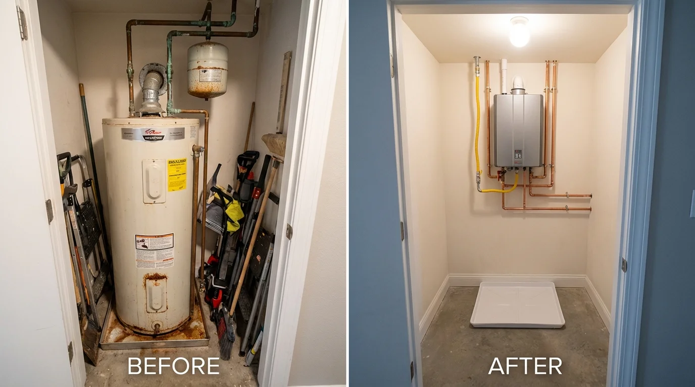 Tank water heater versus wall-mounted tankless unit comparison for Aromas, CA homeowners