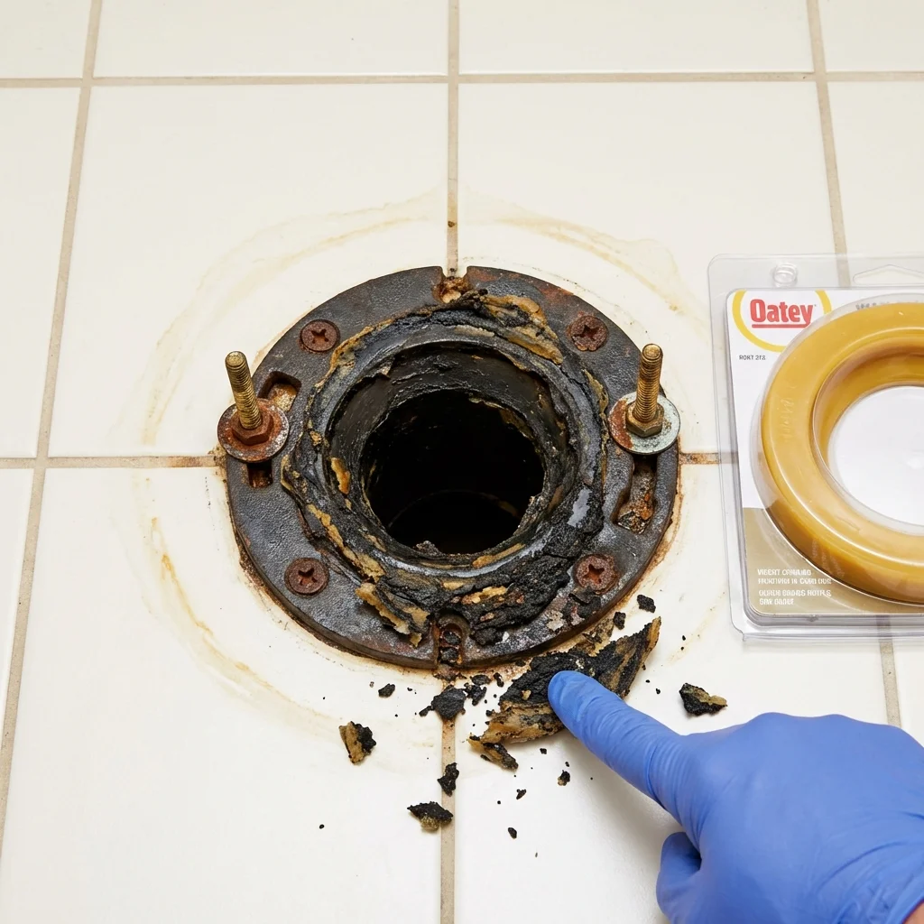Failed wax ring showing water seepage at the base of a toilet in a Aromas, CA home